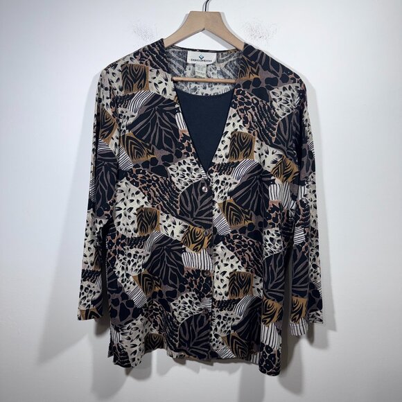VTG Erin London Silk two in one Top Women's Medium Leopard Button Up Boss Wife - Picture 1 of 5